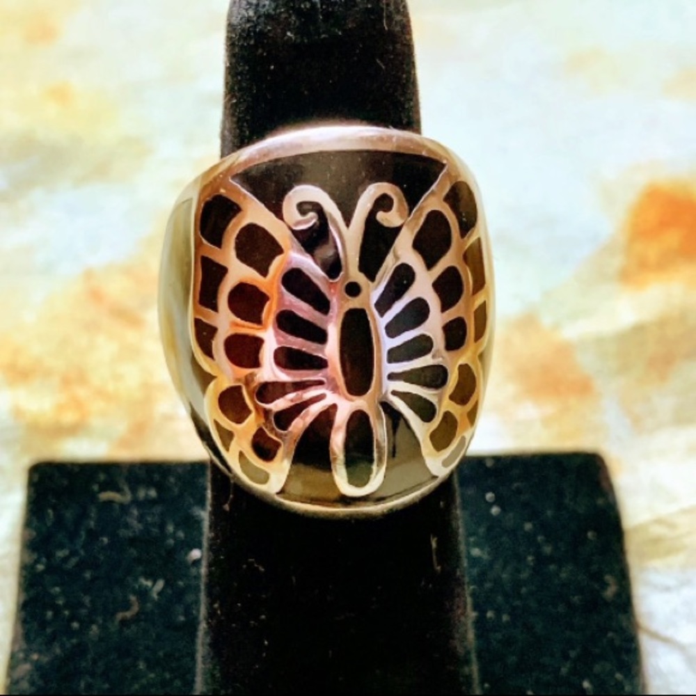 Vintage Black & Silver Butterfly Ring - 6 1/2